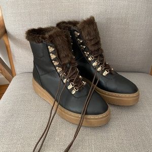 Zara Winter Fur Lined Brown Leather Boot